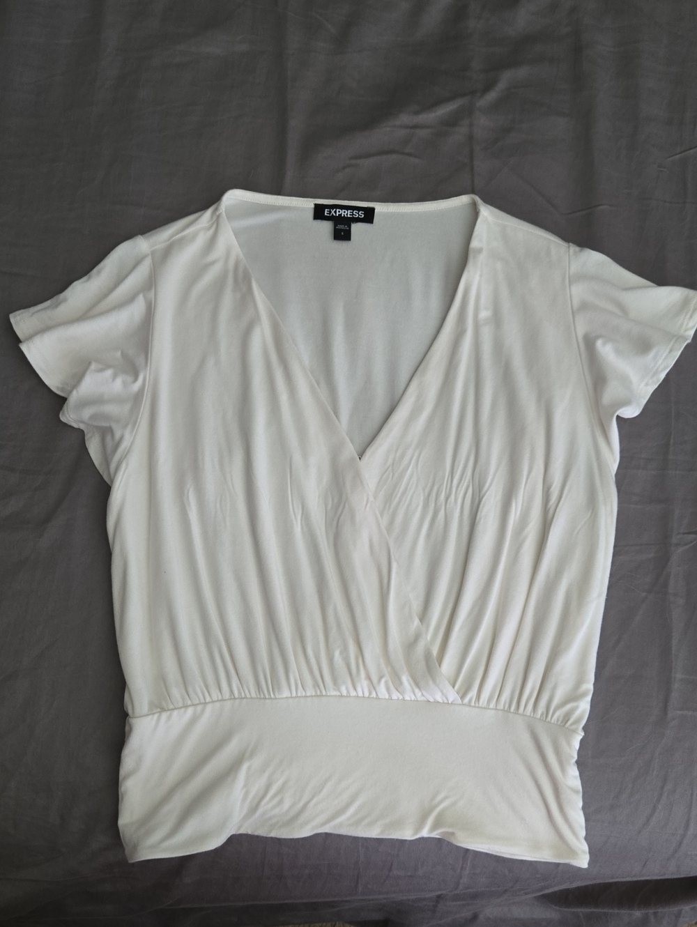 Express Cream Surplice Short Sleeve Blouse